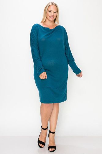 Draped Neck Long Sleeve Dress - KandyKouture - Modalova