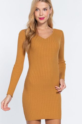 Long Slv V-neck Sweater Mini Dress - KandyKouture - Modalova