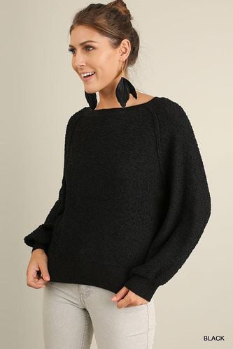 Puff Sleeve Boat Neck Sweater - KandyKouture - Modalova