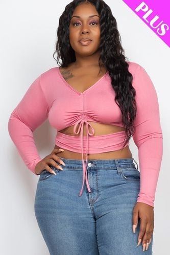 Plus Size Drawstring Ruched Cutout Crop Top - KandyKouture - Modalova