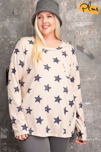 Plus Size Star Printed Poly Rayon Loose Fit Top - KandyKouture - Modalova