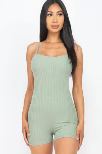 Ribbed Sleeveless Back Cutout Bodycon Active Romper - KandyKouture - Modalova