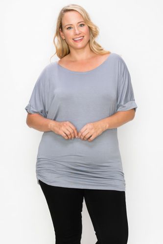 Short Sleeve Top Featuring A Round Neck And Ruched Sides - KandyKouture - Modalova