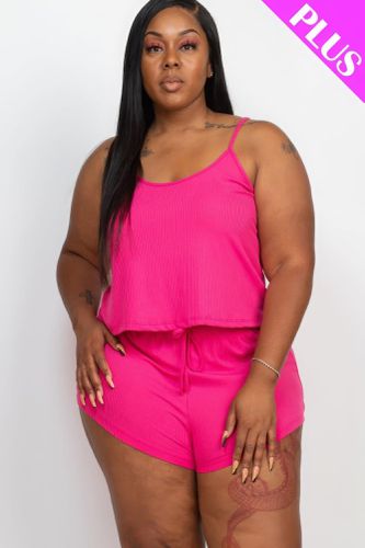 Plus Ribbed Strappy Top And Shorts Set - KandyKouture - Modalova