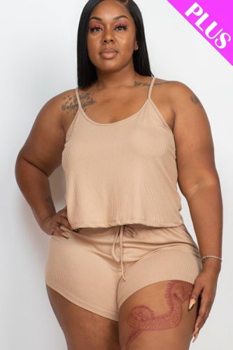 Plus Ribbed Strappy Top And Shorts Set - KandyKouture - Modalova