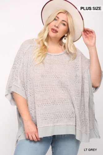 Light Knit And Woven Mixed Boxy Top With Poncho Sleeve - KandyKouture - Modalova