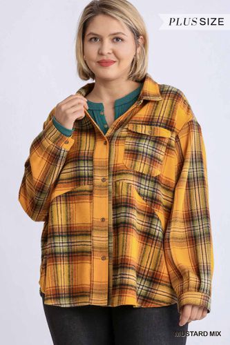 Plaid Collar Button Down Overshirt With Front Pockets - KandyKouture - Modalova