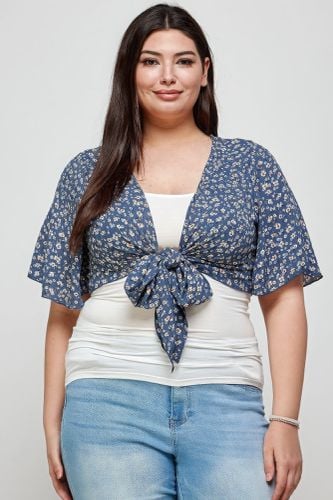 Plus Size Ditsy Floral Print Cropped Bolero Cardigan - KandyKouture - Modalova