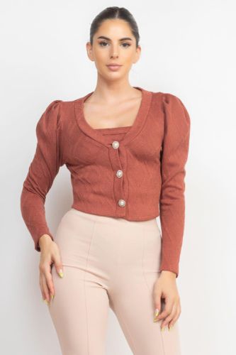 Geometric Cami Puff Sleeves Blazer Top Set - KandyKouture - Modalova