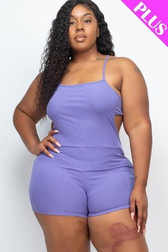 Plus Ribbed Sleeveless Back Cutout Bodycon Active Romper - KandyKouture - Modalova