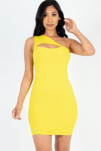 Ribbed One Shoulder Cutout Front Mini Bodycon Dress - KandyKouture - Modalova