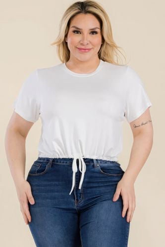 Plus Size Tie Front Drawstring Short Sleeve Crop Top - KandyKouture - Modalova