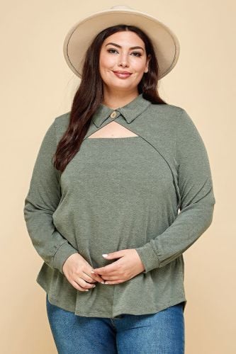 Plus Size Solid Long Sleeve Fashion Top - KandyKouture - Modalova