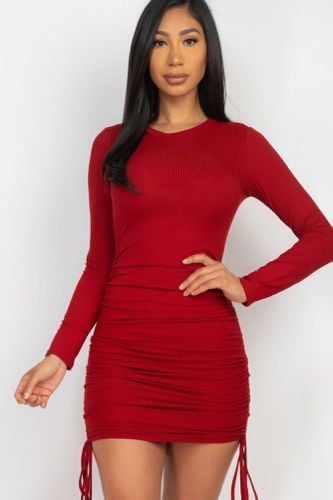 Ribbed long sleeve drawstring bodycon dress - KandyKouture - Modalova