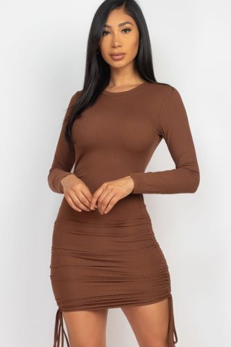 Ribbed long sleeve drawstring bodycon dress - KandyKouture - Modalova