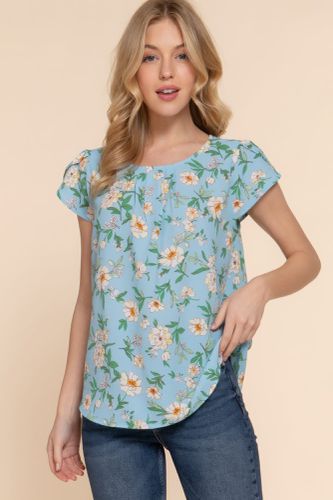 Short Tulip Slv Floral Print Woven Top - KandyKouture - Modalova