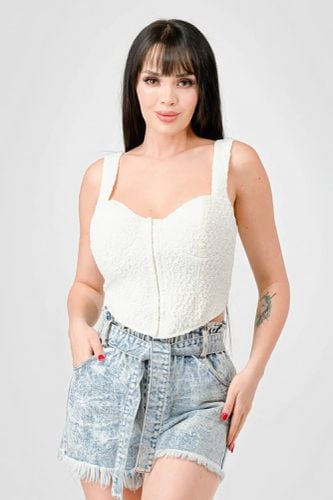 Crinkle Stretch Knit Sweetheart Hooked Bustier Cropped Top - KandyKouture - Modalova