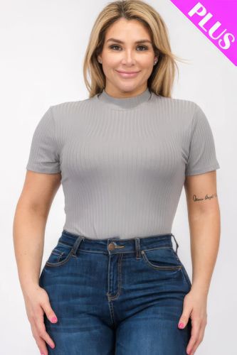 Plus Size Ribbed Short Sleeve Bodysuit - KandyKouture - Modalova