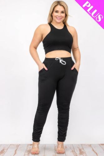 Plus Size Crop Tank Top & Ruched Pants Set - KandyKouture - Modalova