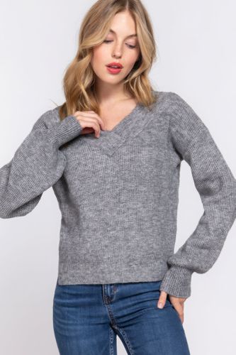 Long Slv Double V-neck Sweater - KandyKouture - Modalova