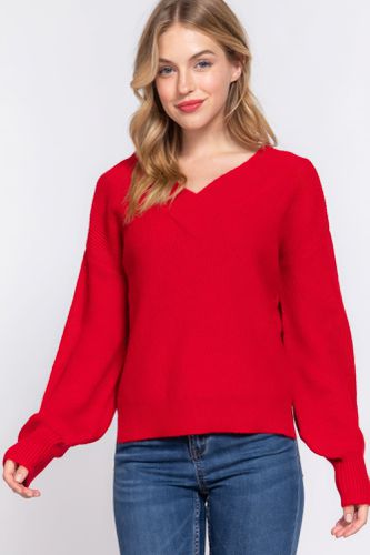 Long Slv Double V-neck Sweater - KandyKouture - Modalova