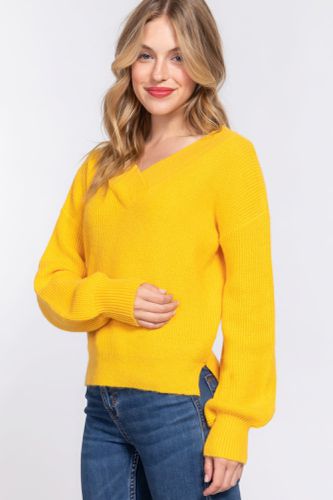 Long Slv Double V-neck Sweater - KandyKouture - Modalova