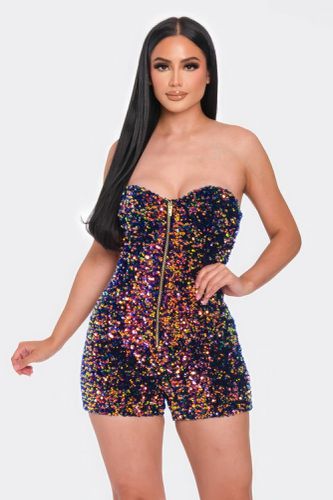 Multi Sequins Tube Top Romper - KandyKouture - Modalova