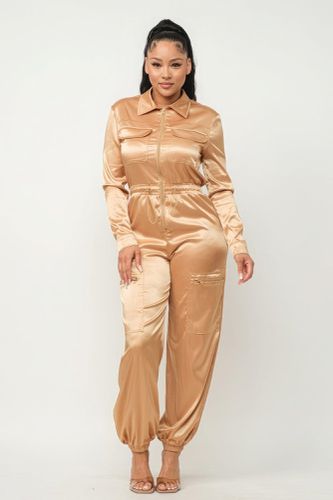 Front Zipper Pockets Top And Pants Jumpsuit - KandyKouture - Modalova