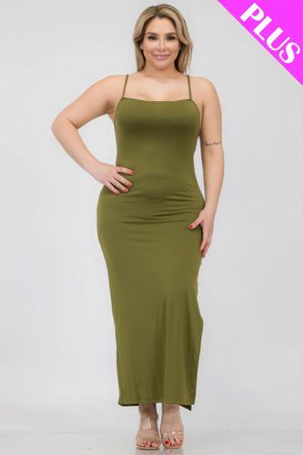 Plus Size Crisscross Back Split Thigh Maxi Dress - KandyKouture - Modalova