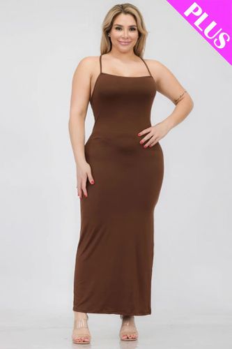 Plus Size Crisscross Back Split Thigh Maxi Dress - KandyKouture - Modalova