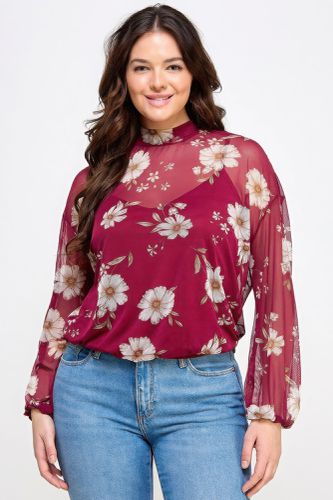 Mesh Floral Ls Top W/cami - KandyKouture - Modalova