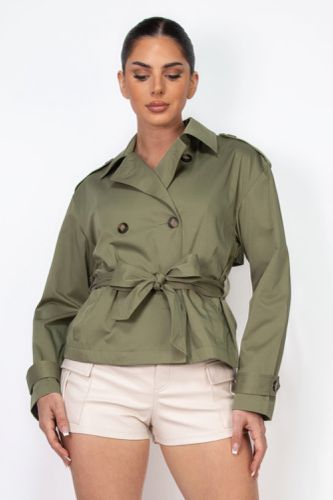 Double-breasted Waist-tie Trench Coat - KandyKouture - Modalova