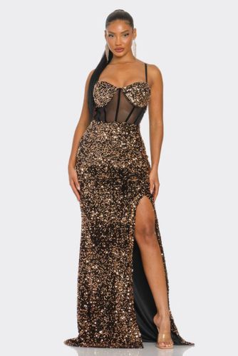 Cecily Teddy Velvet Corset Maxi Dress - KandyKouture - Modalova