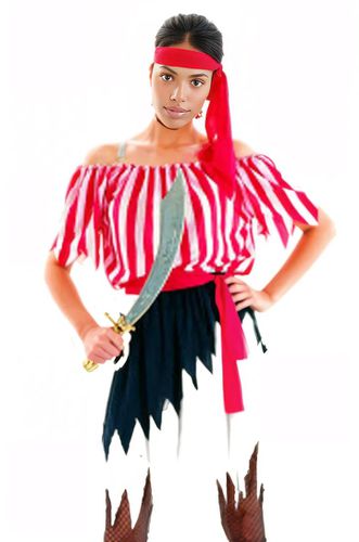 Red White Stripe Sexy 4Pc Pirate Costume - AMIClubwear - Modalova