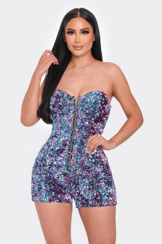 Multi Sequins Tube Top Romper - KandyKouture - Modalova