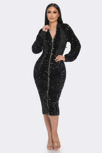 Midi 2 Way Zip Up Sequin Contrast Dress - KandyKouture - Modalova