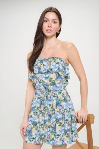 Berry Flower Ruffle Tube Top Mini Dress - KandyKouture - Modalova