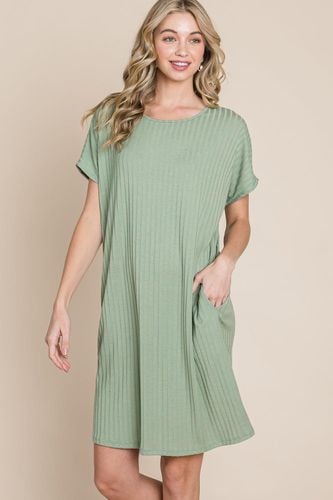 BOMBOM Ribbed Round Neck Short Sleeve Dress - Trendsi - Modalova