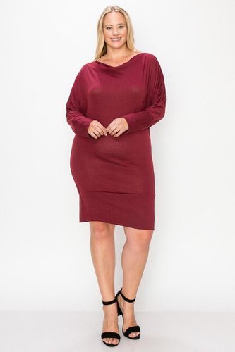 Draped Neck Long Sleeve Dress - KandyKouture - Modalova