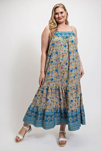 Floral And Aztec Print Drop Down Maxi Dress With Spaghetti Strap - KandyKouture - Modalova