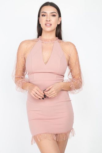 Pearl Trim Mesh Bodycon Dress - KandyKouture - Modalova