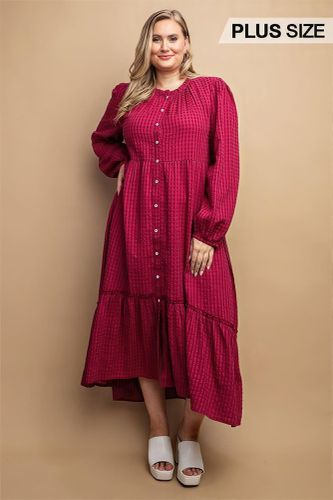 Plaid Button Down Hi - Low Hem Maxi Dress - KandyKouture - Modalova