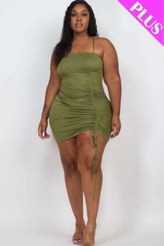 Plus Adjustable Ruched Detail Curvy Mini Dress - KandyKouture - Modalova