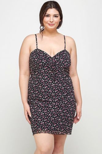 Plus Size Ditsy Floral Print On Mesh Fabric Cami Dress - KandyKouture - Modalova