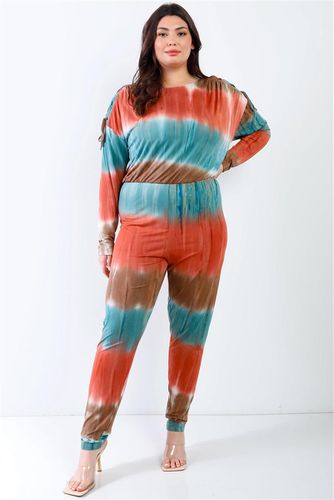 Plus Tie-dye Lace Up Shoulder Details Back Wrap Cut-out Jumpsuit - KandyKouture - Modalova