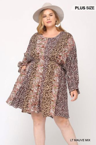 Print Mixed Dolman Sleeve Dress With Side Pockets - KandyKouture - Modalova