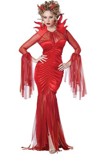 Red Mesh Ruched Zipper Full Length 2 Pc Sexy Devil Costume - AMIClubwear - Modalova