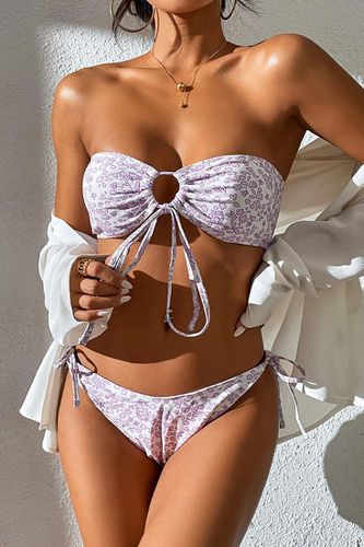 Sexy White 2pc Bikini With Purple Leaf Print - AMIClubwear - Modalova