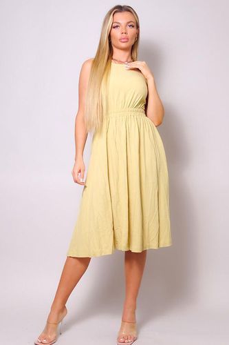 Sleeveless Back Cutout Linen Midi Dress - KandyKouture - Modalova