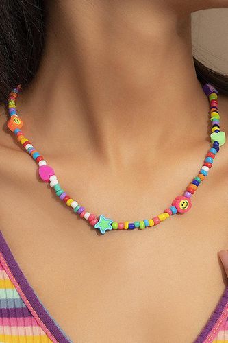 Multi Star Heart Flower Charm Bead Necklace - AMIClubwearStore - Modalova